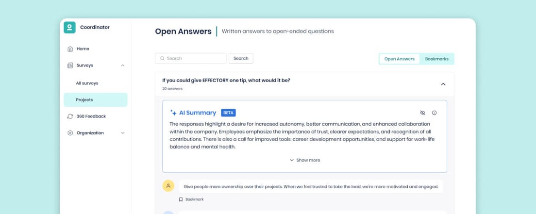See AI summaries of open answers